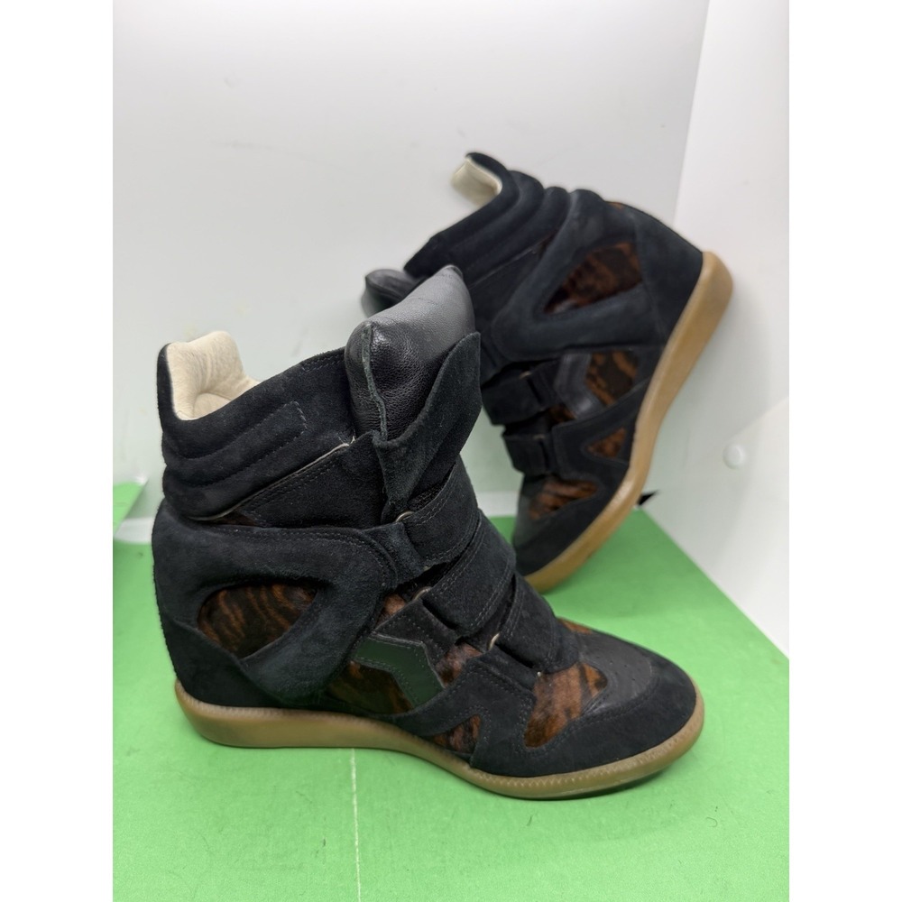 Isabel Marant Bekett Wedge Sneakers Black Suede Calf Hair EU 37 US 6.5